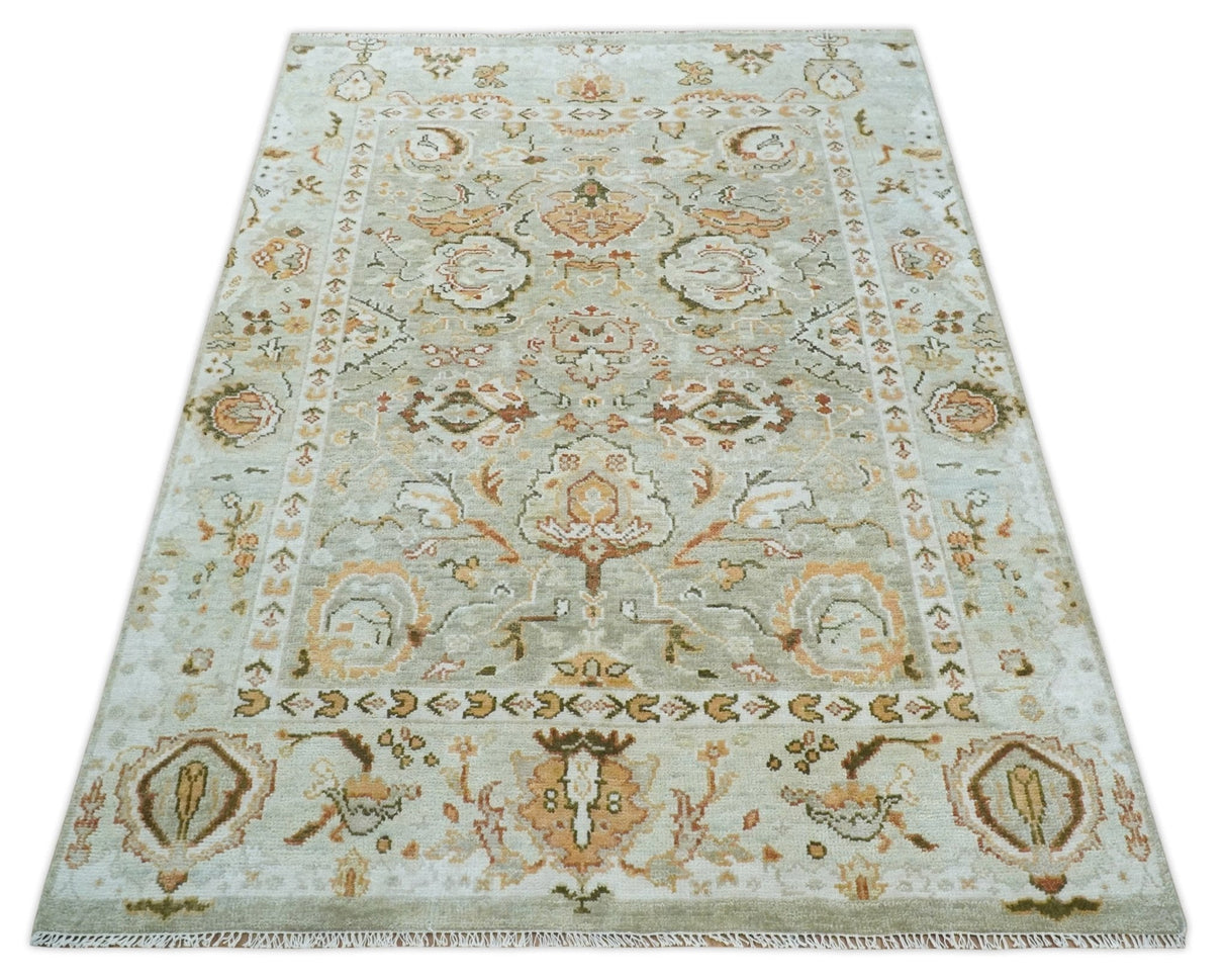 Hand Knotted Antique Peach and Beige Traditional Oushak Custom Made Wool Area Rug