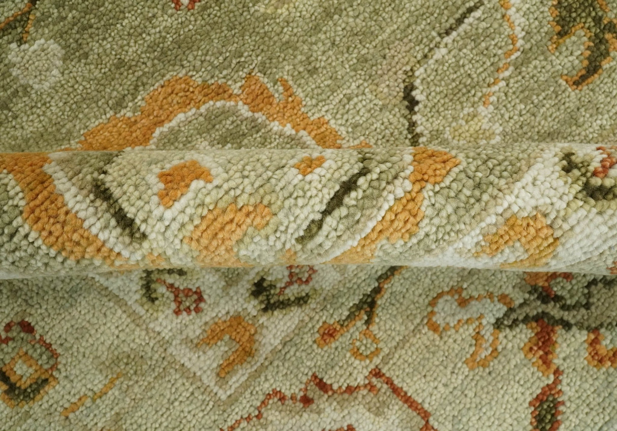 Custom Made Hand Knotted Olive and beige Traditional Vintage Style Antique Wool Rug