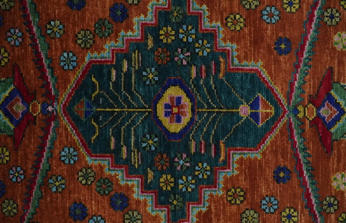 Hand Knotted Green, Rust, Yellow, Pink and Blue Traditional Floral Multi Size Wool Area Rug