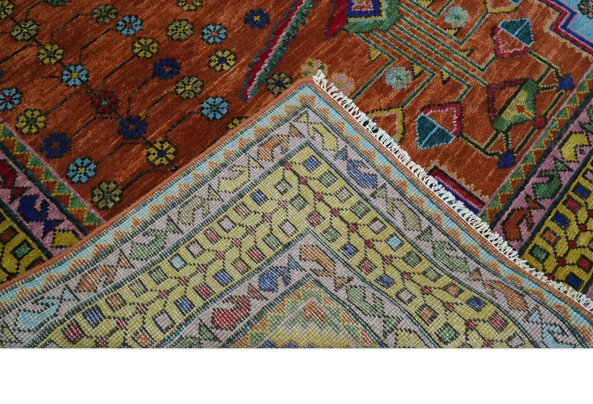 Hand Knotted Green, Rust, Yellow, Pink and Blue Traditional Floral Multi Size Wool Area Rug