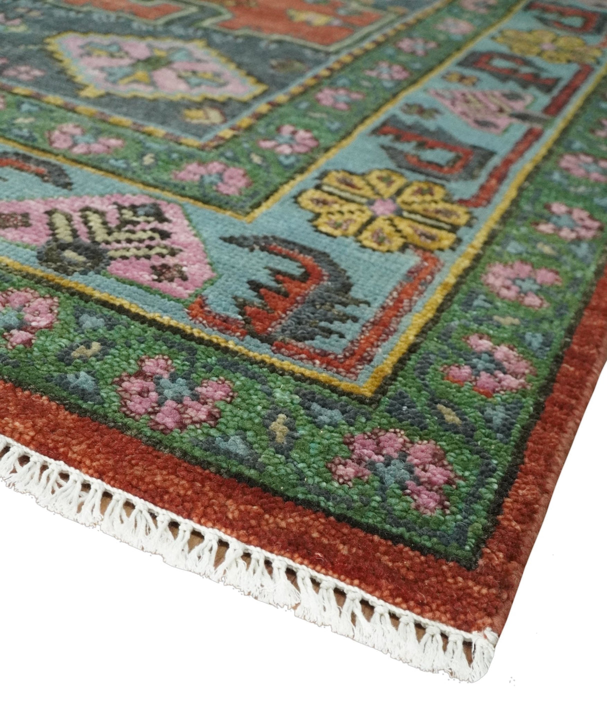 Hand Knotted Rust, Blue and Olive Traditional Antique Persian Rug