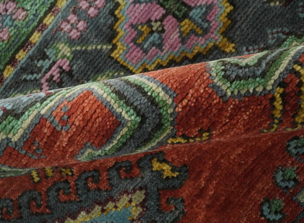 Hand Knotted Rust, Blue and Olive Traditional Antique Persian Rug