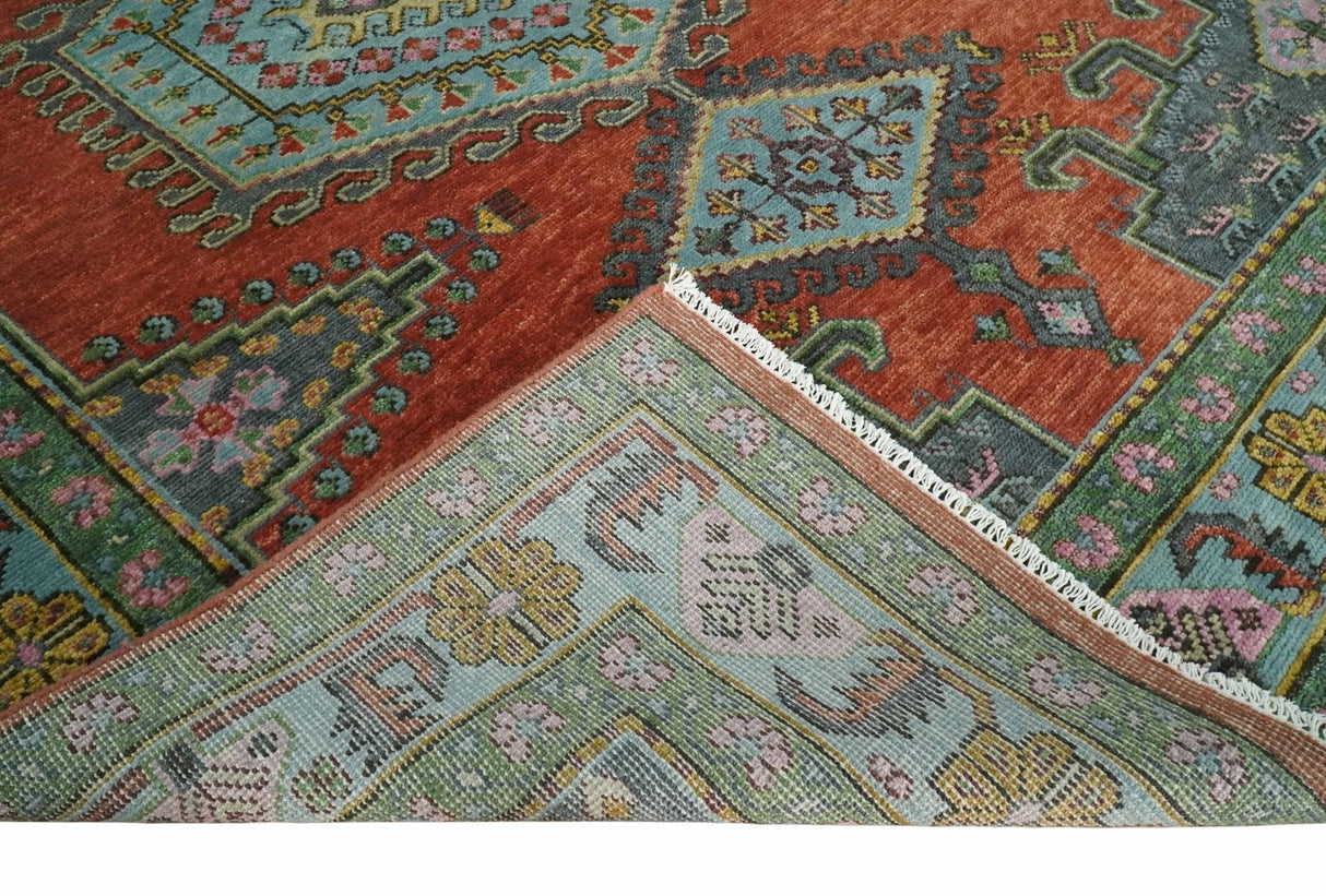 Hand Knotted Rust, Blue and Olive Traditional Antique Persian Rug