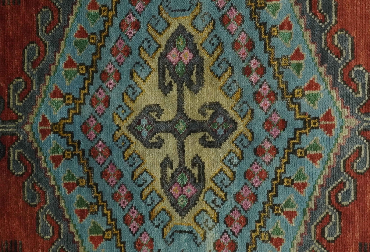 Hand Knotted Rust, Blue and Olive Traditional Antique Persian Rug