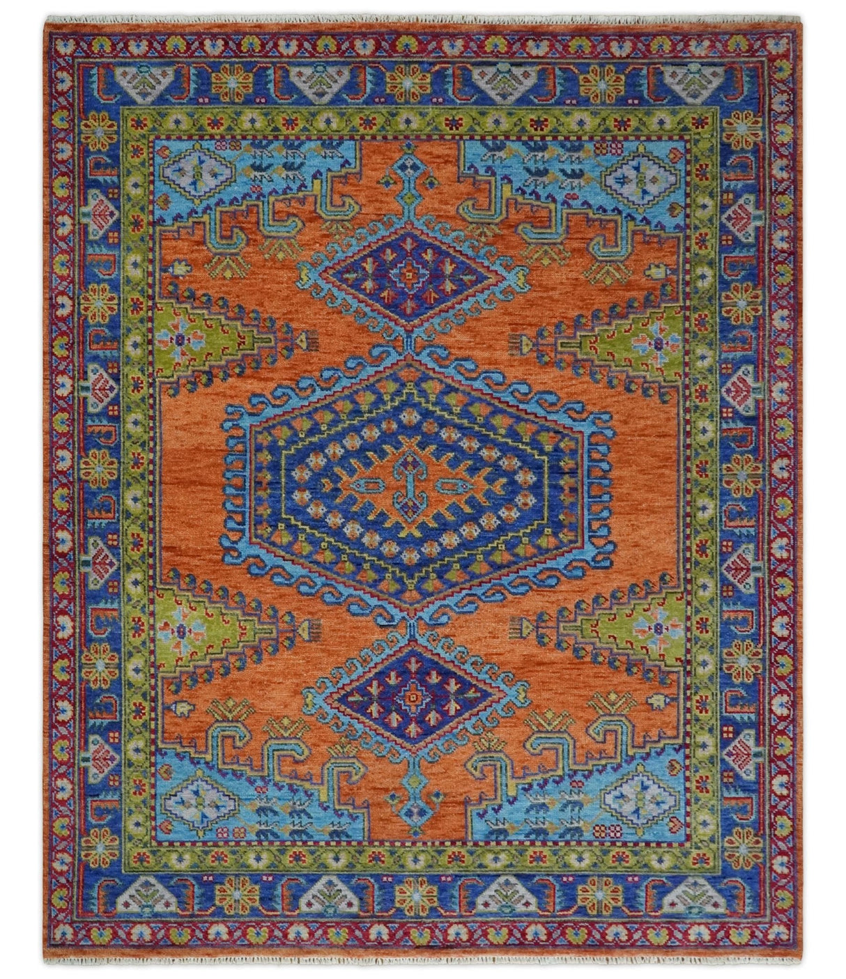 Hand Knotted Rust, Blue and Olive Traditional Multi Size Antique Wool Area Rug