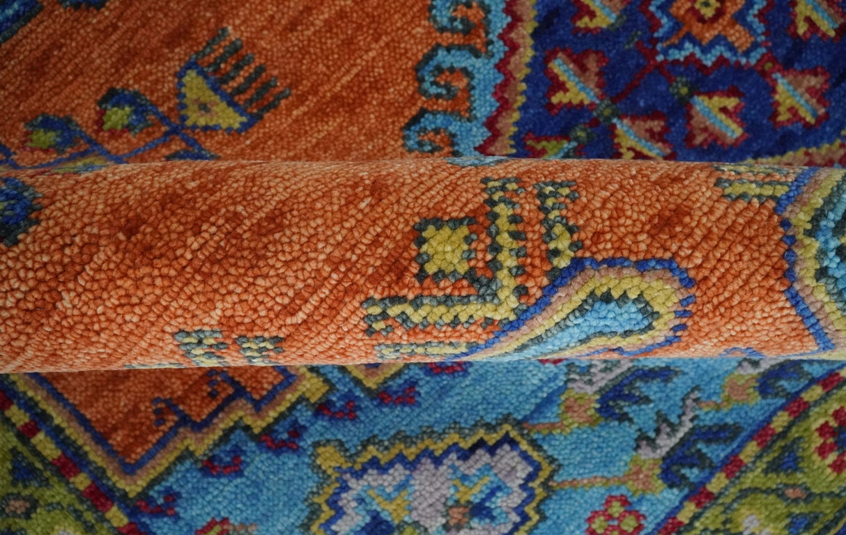 Hand Knotted Rust, Blue and Olive Traditional Multi Size Antique Wool Area Rug