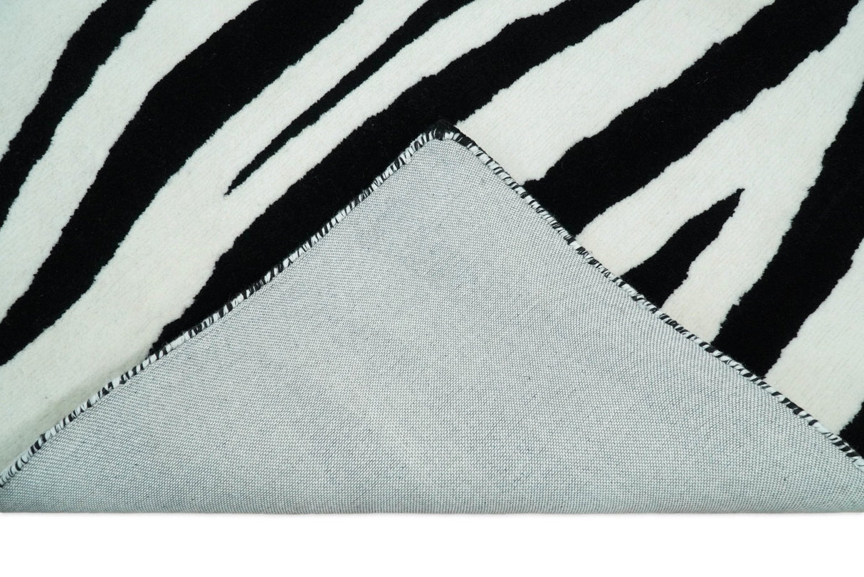 Antelope Rug, Hand Tufted Black and White Zebra Area Rug, Modern Wool Area Rug | ANI1