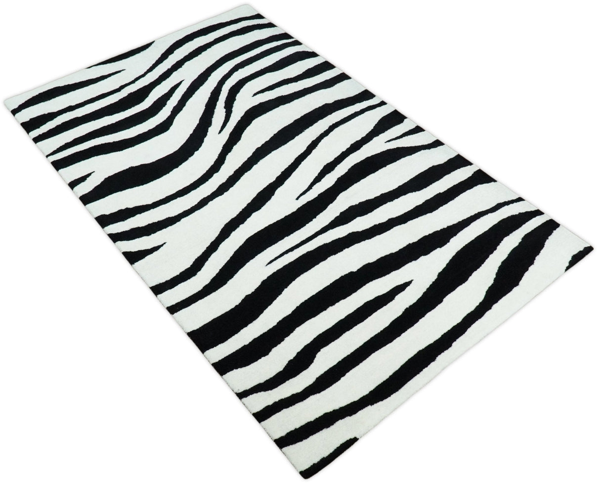Antelope Rug, Hand Tufted Black and White Zebra Area Rug, Modern Wool Area Rug | ANI1