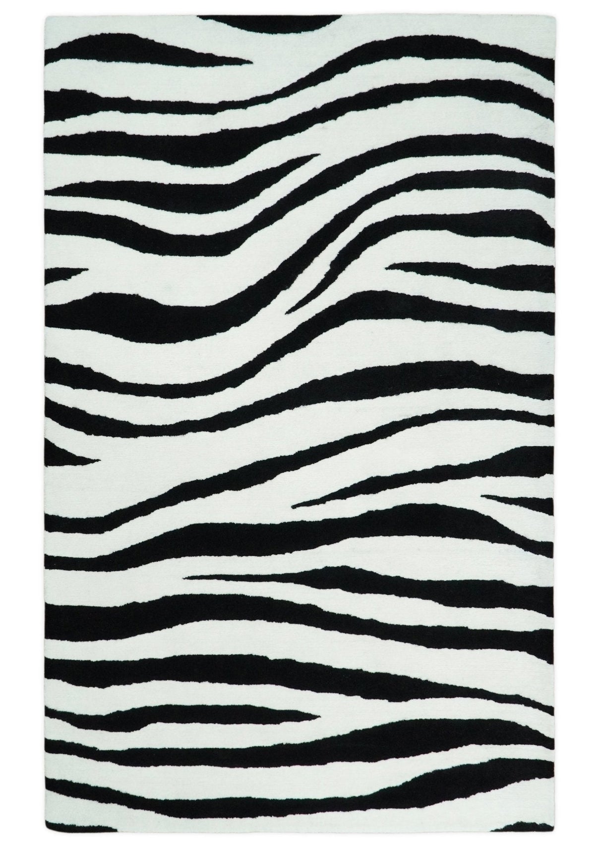 Antelope Rug, Hand Tufted Black and White Zebra Area Rug, Modern Wool Area Rug | ANI1