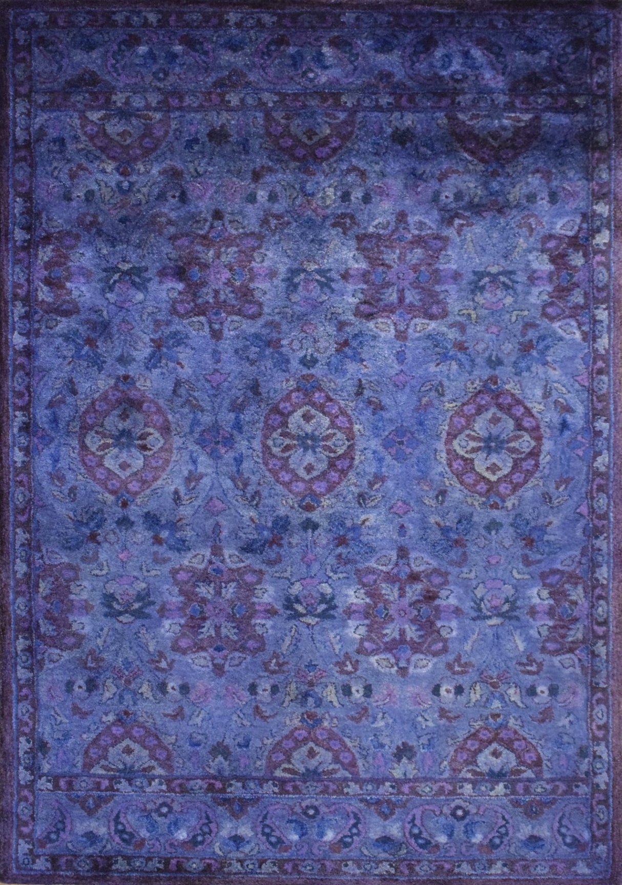 Custom Made Hand Tufted Blue Traditional Style Overdyed Wool Area Rug