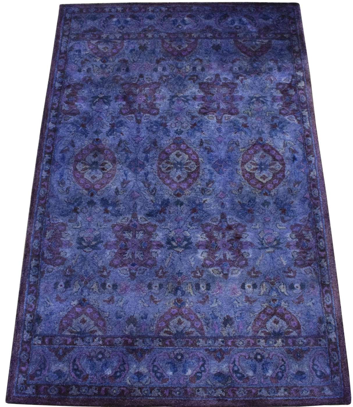 Custom Made Hand Tufted Blue Traditional Style Overdyed Wool Area Rug