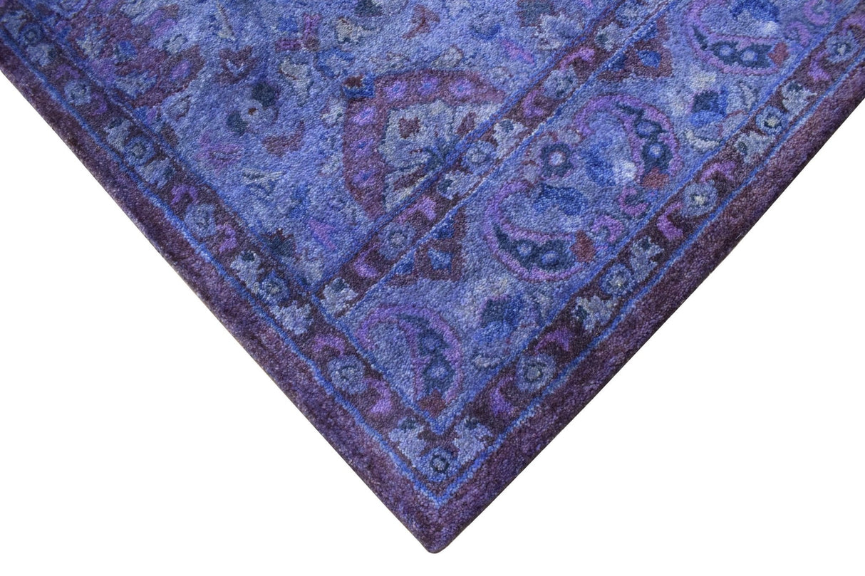 Custom Made Hand Tufted Blue Traditional Style Overdyed Wool Area Rug