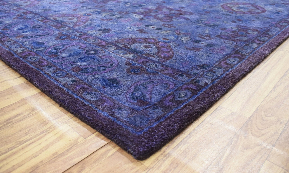 Custom Made Hand Tufted Blue Traditional Style Overdyed Wool Area Rug