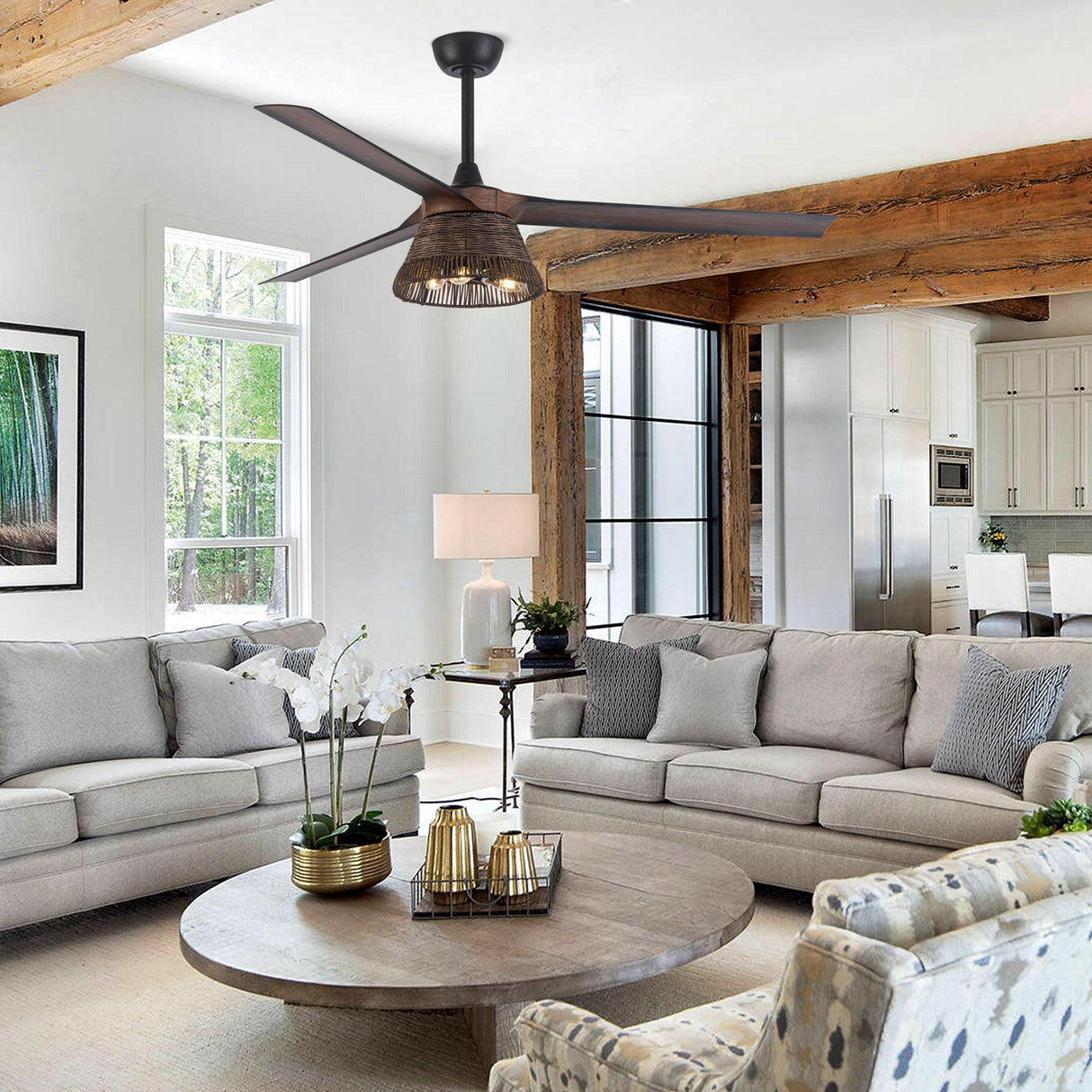 60" Farmhouse AC Motor Downrod Mount Reversible Ceiling Fan With Lighting And Remote Control