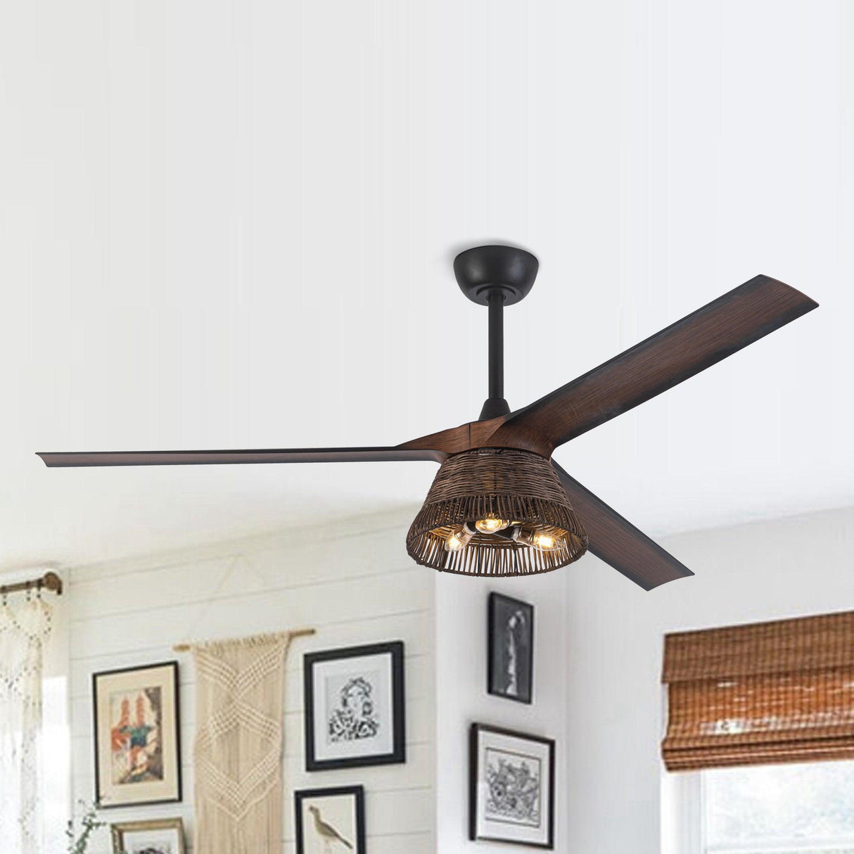 60" Farmhouse AC Motor Downrod Mount Reversible Ceiling Fan With Lighting And Remote Control