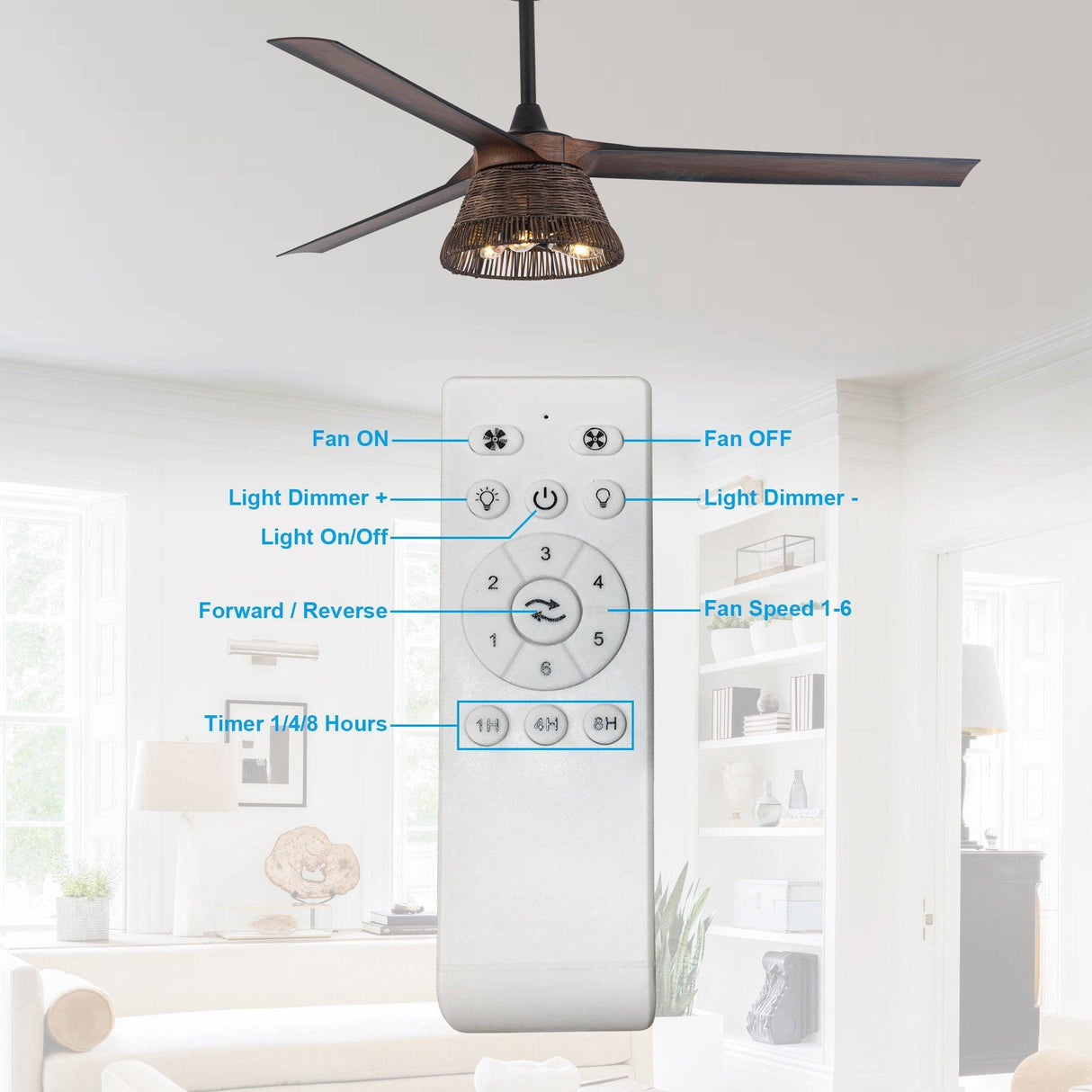 60" Farmhouse AC Motor Downrod Mount Reversible Ceiling Fan With Lighting And Remote Control