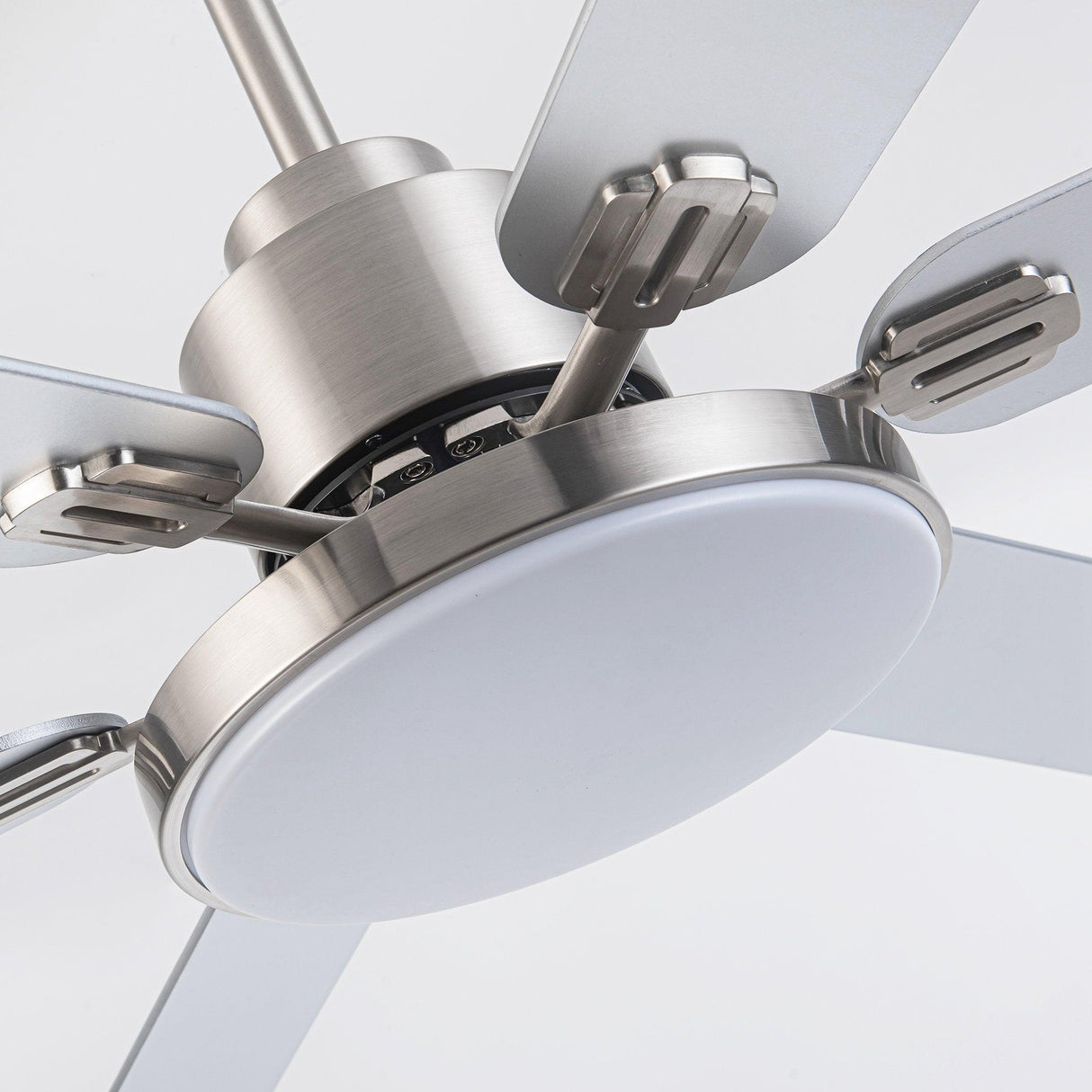 60" Modern Satin Nickel DC Motor Downrod Mount Reversible Ceiling Fan With Lighting And Remote Control