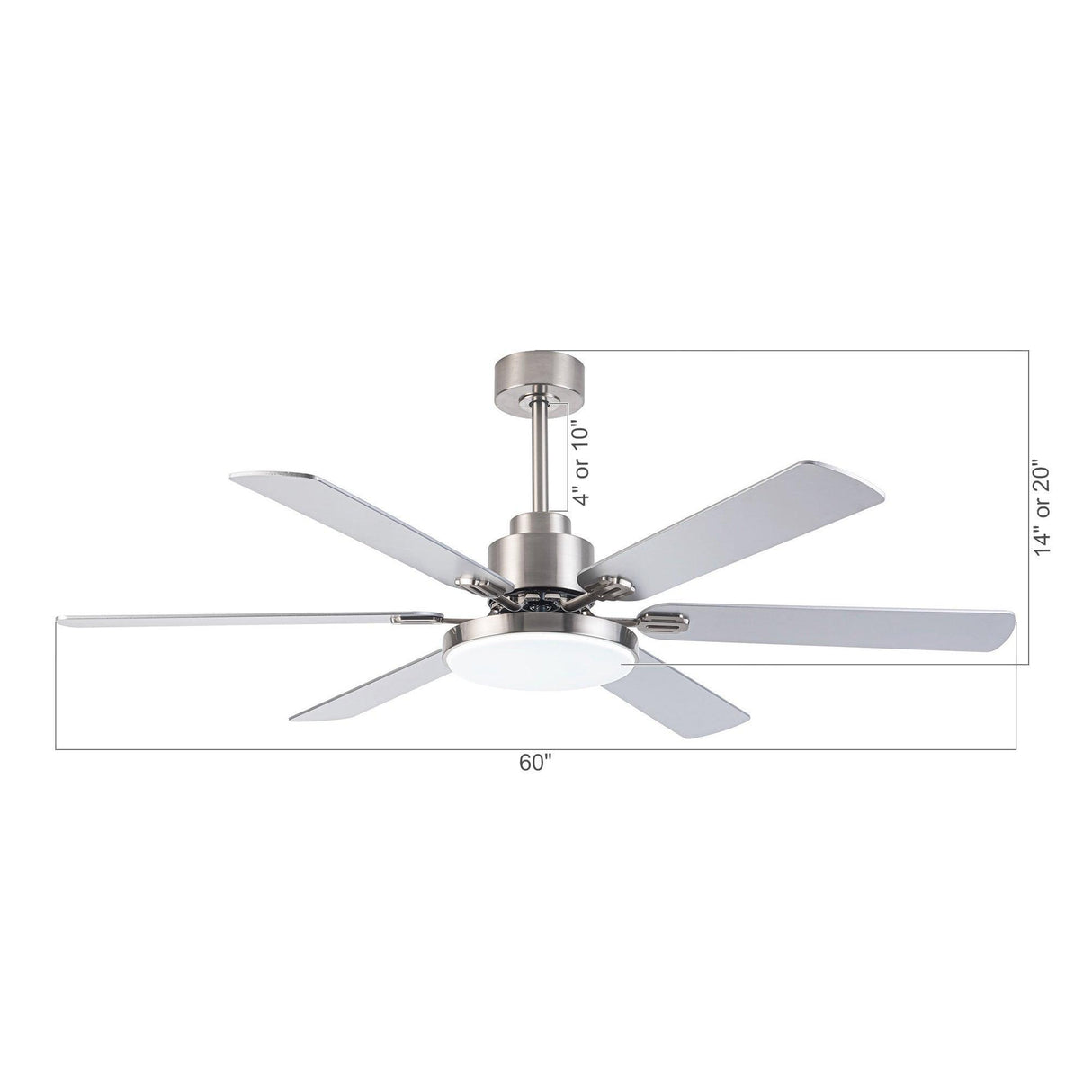 60" Modern Satin Nickel DC Motor Downrod Mount Reversible Ceiling Fan With Lighting And Remote Control