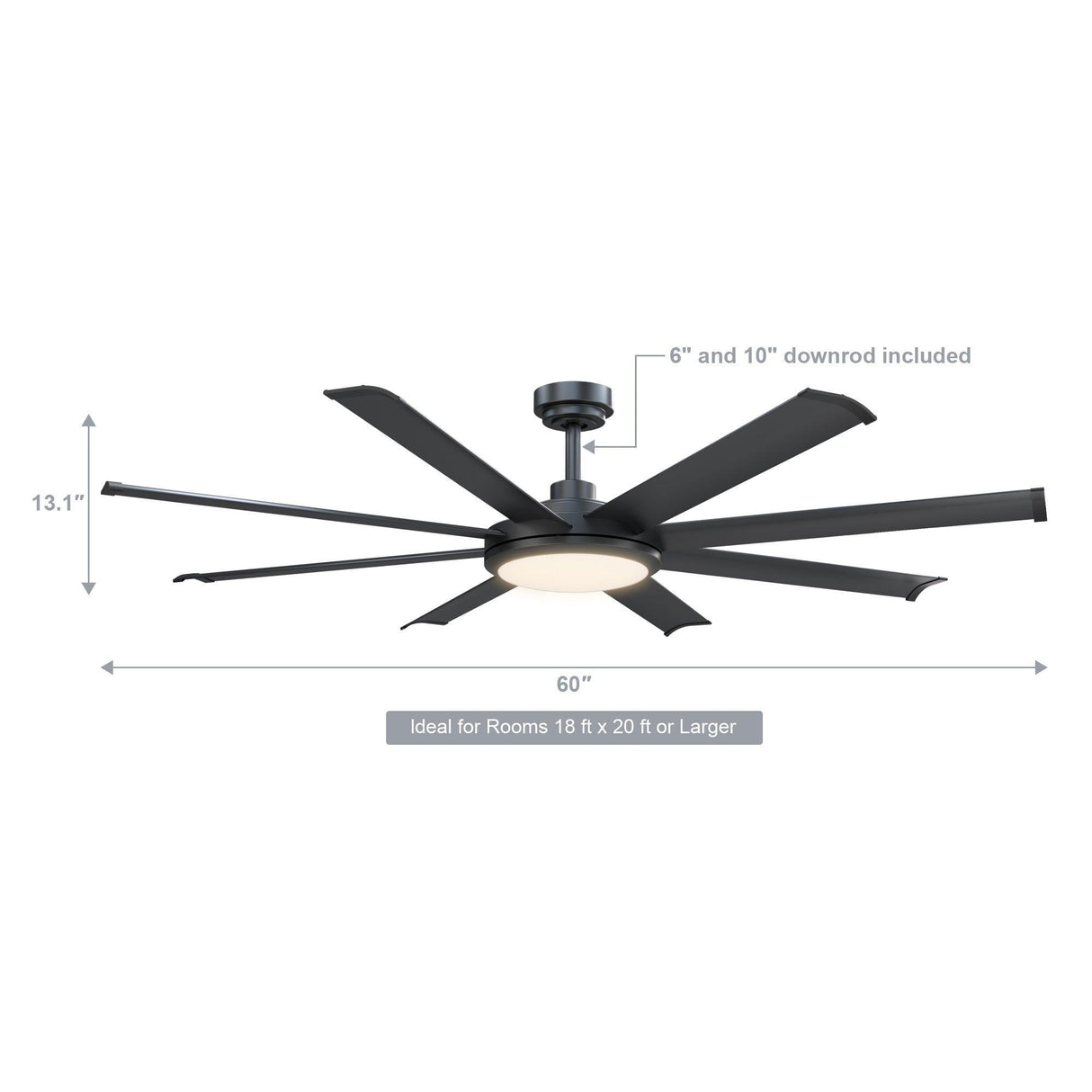 60" Black Led Indoor Ceiling Fan With Remote 8 Blade