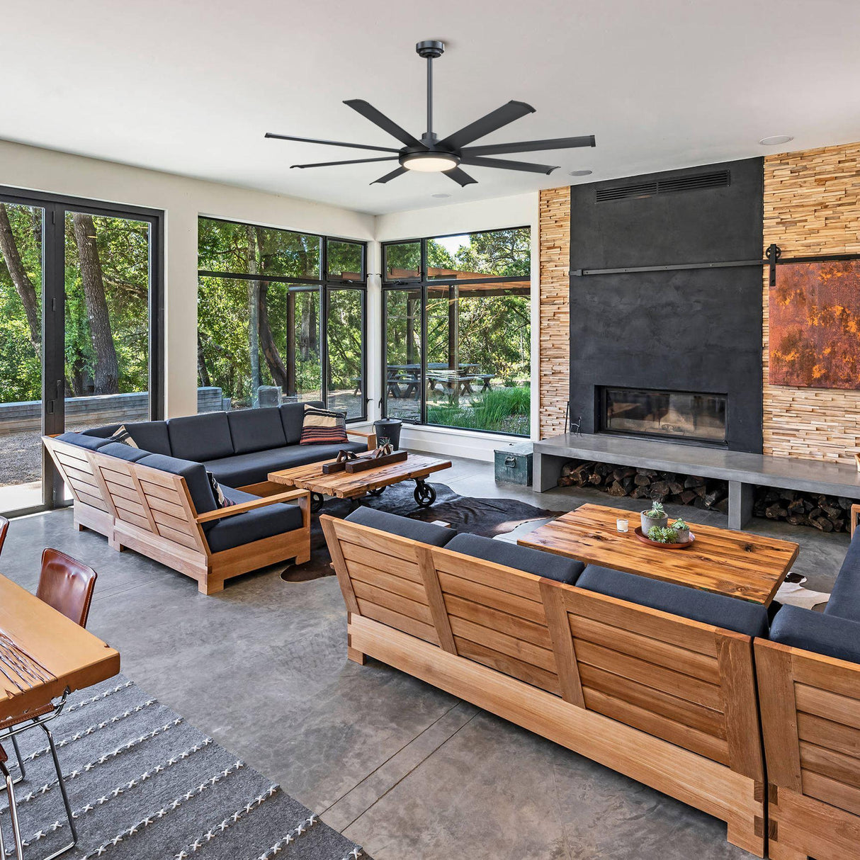 60" Black Led Indoor Ceiling Fan With Remote 8 Blade