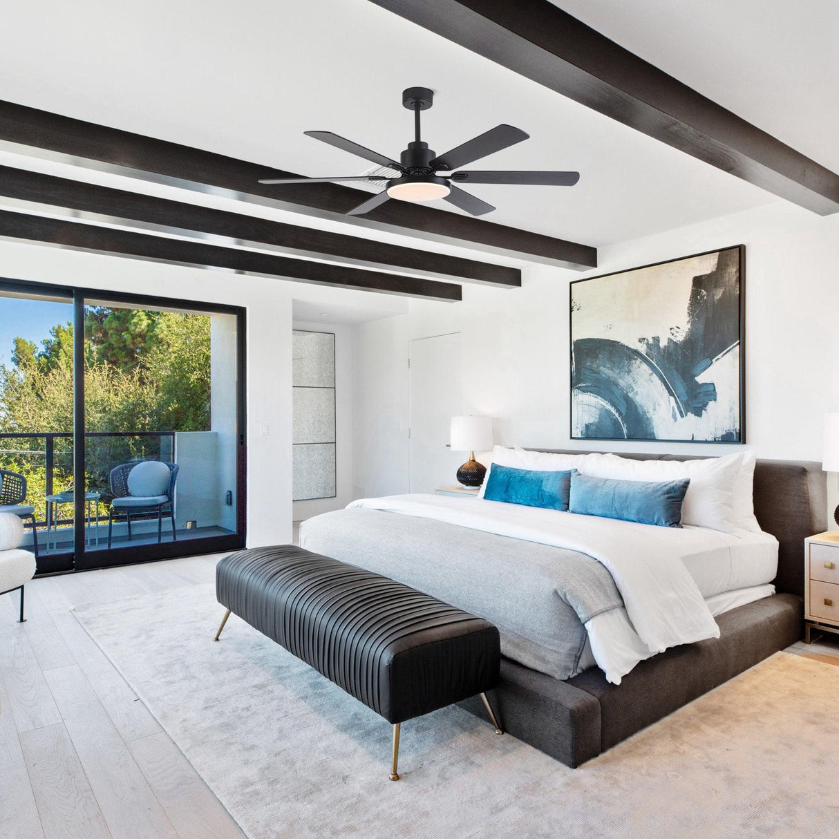 60" Modern DC Motor Downrod Mount Ceiling Fan With Lighting And Remote Control