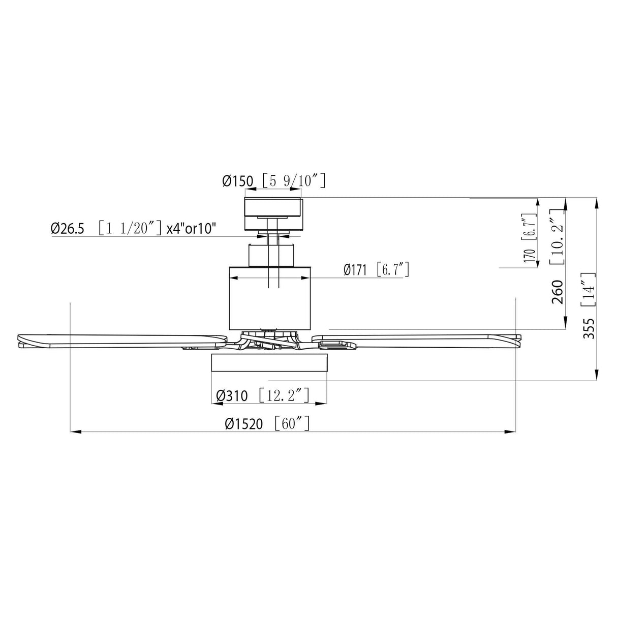 60" Modern DC Motor Downrod Mount Ceiling Fan With Lighting And Remote Control