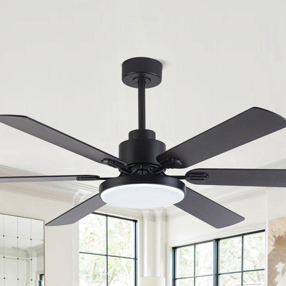 60" Modern DC Motor Downrod Mount Ceiling Fan With Lighting And Remote Control