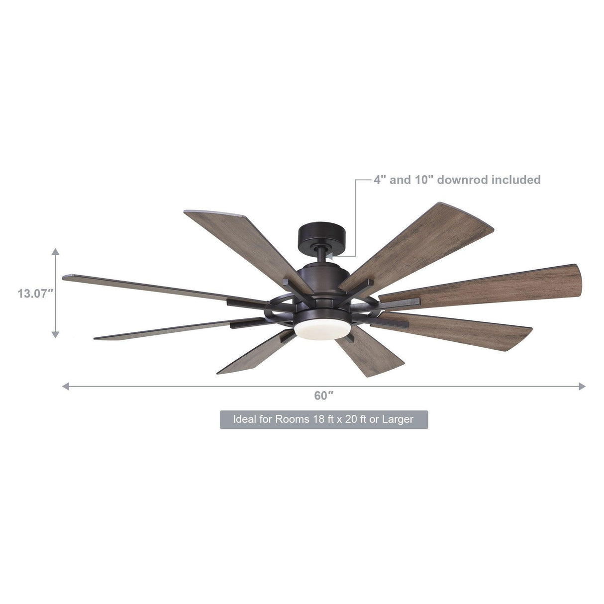 60" Oretha Windmill 8 Blade Led Indoor Oil Rubbed Bronze Ceiling Fan With Remote And Light Kit Included
