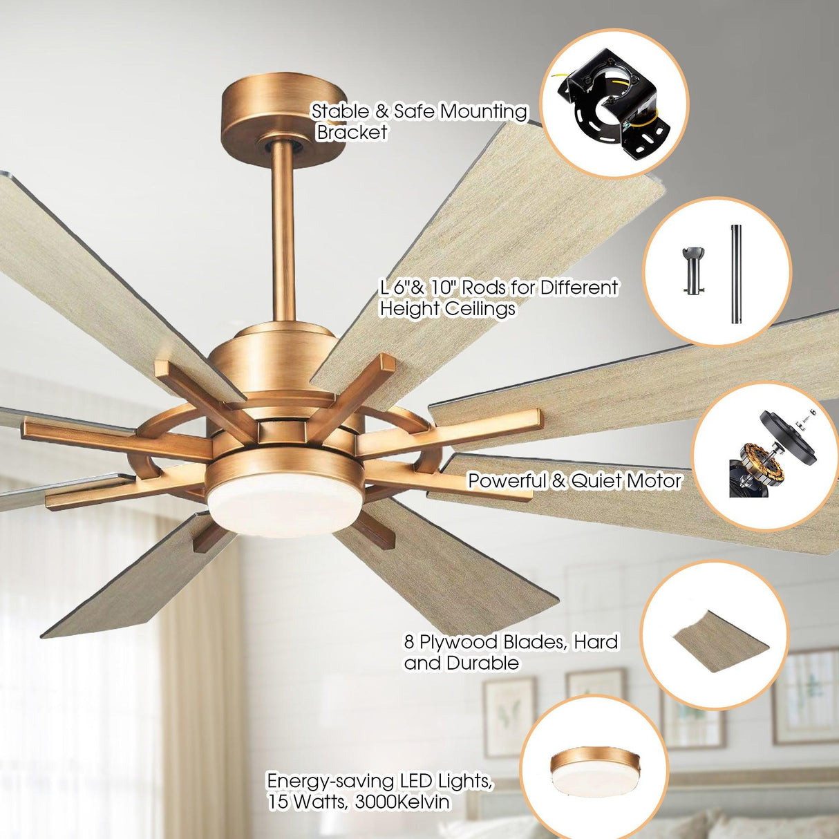 60" Oretha Windmill 8 Blade Led Indoor Oil Rubbed Bronze Ceiling Fan With Remote And Light Kit Included