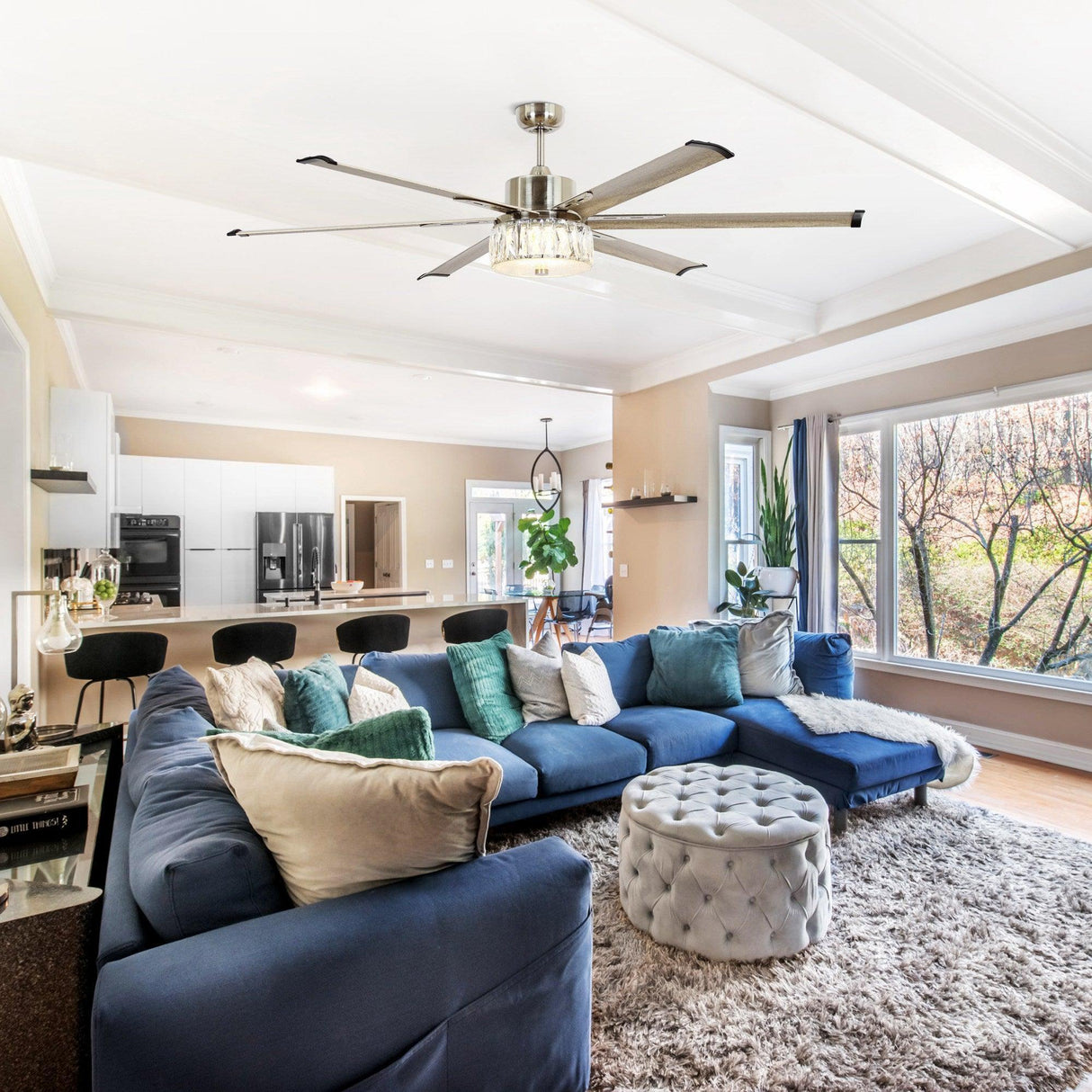 65‘’ Satin Nickel Indoor Down Rod Ceiling Fan