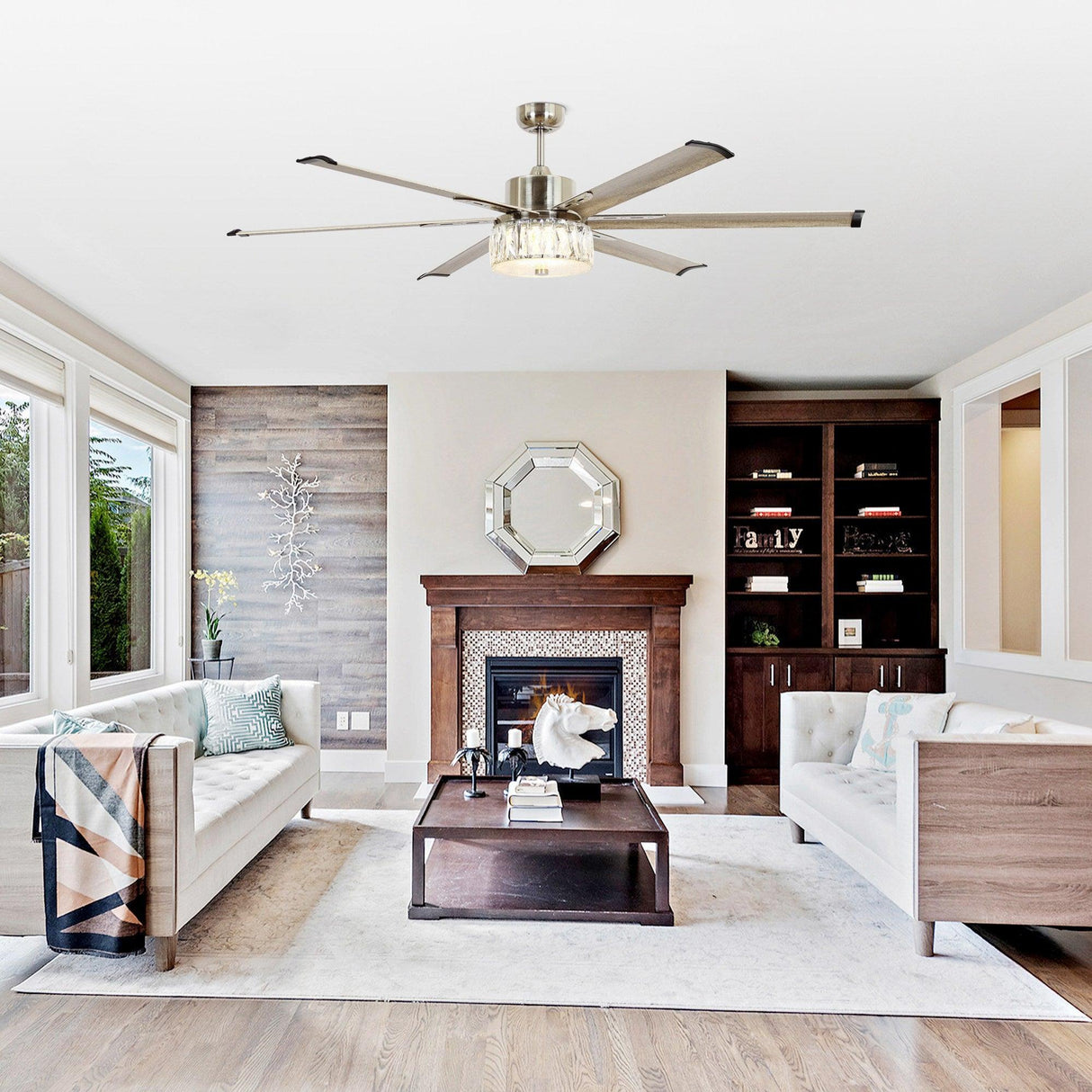 65‘’ Satin Nickel Indoor Down Rod Ceiling Fan