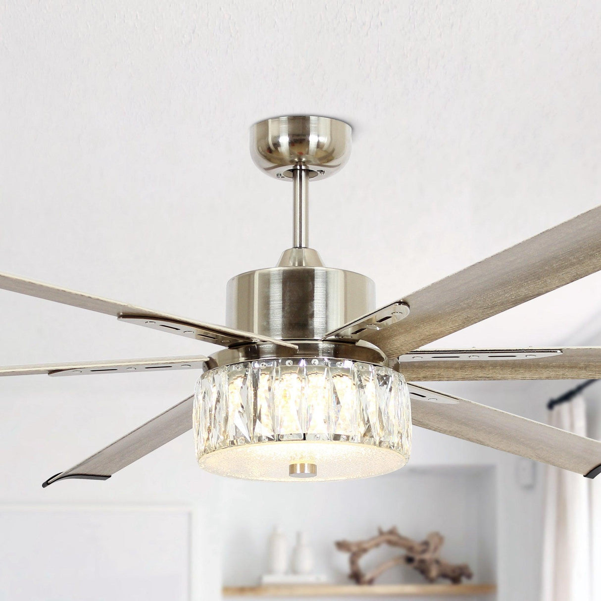 65‘’ Satin Nickel Indoor Down Rod Ceiling Fan