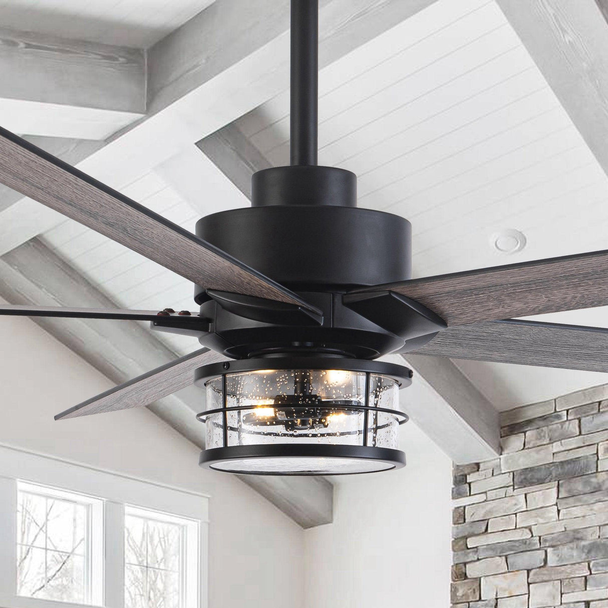 65" Modern DC Motor Downrod Mount Reversible Ceiling Fan With Lighting And Remote Control