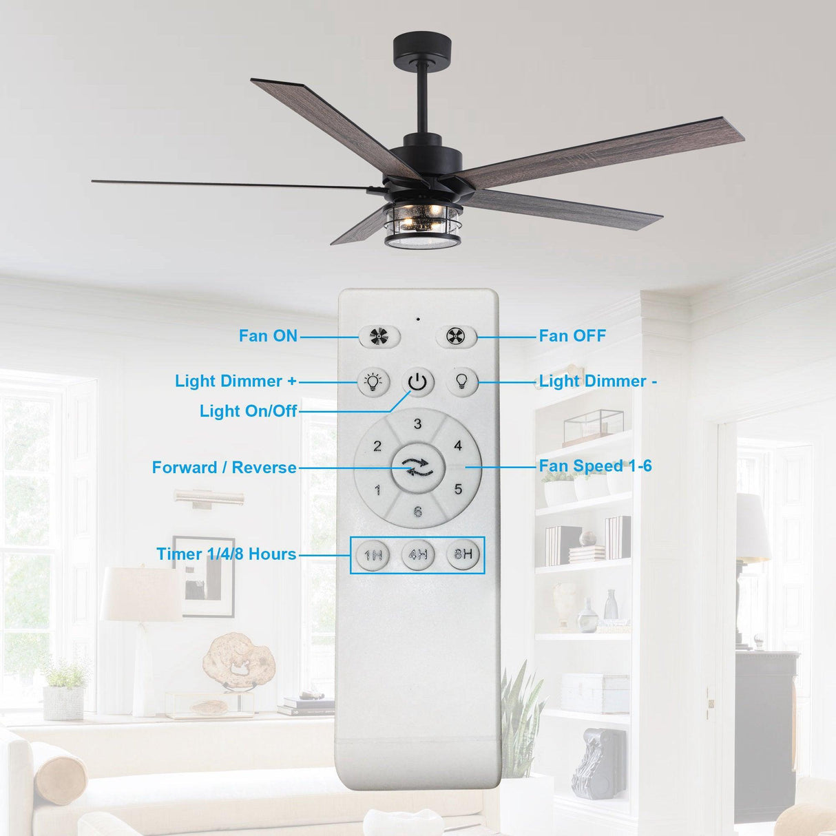 65" Modern DC Motor Downrod Mount Reversible Ceiling Fan With Lighting And Remote Control