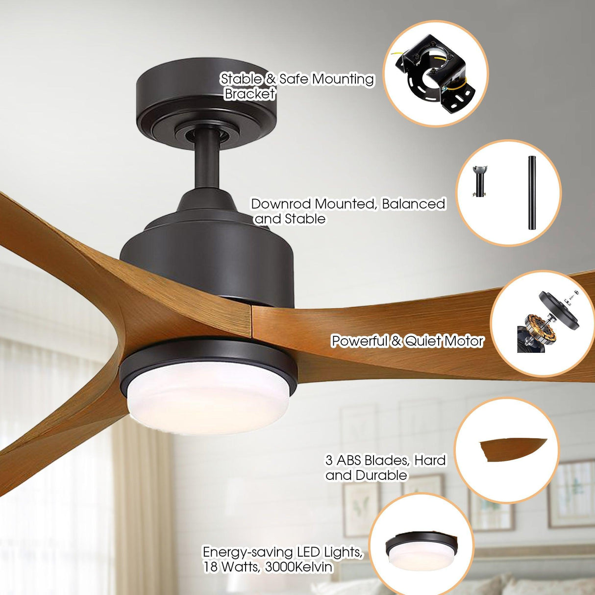 66'' Misael Propeller Integrated Led Indoor Modern Black Ceiling Fan With Remote And Light Kit Included