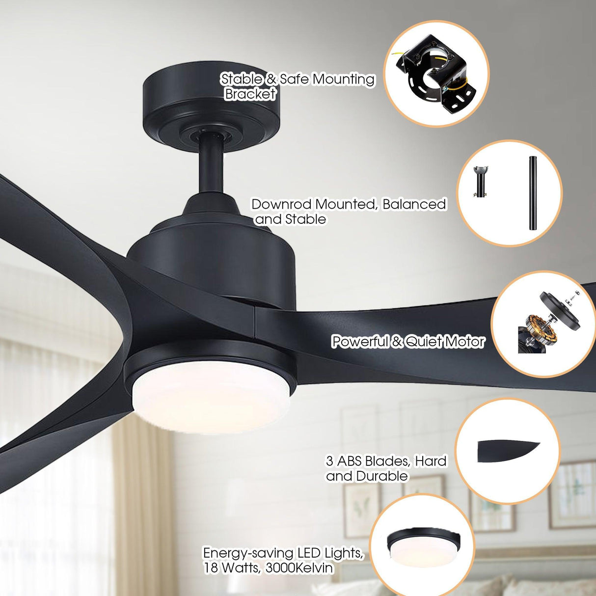 66'' Misael Propeller Integrated Led Indoor Modern Black Ceiling Fan With Remote And Light Kit Included