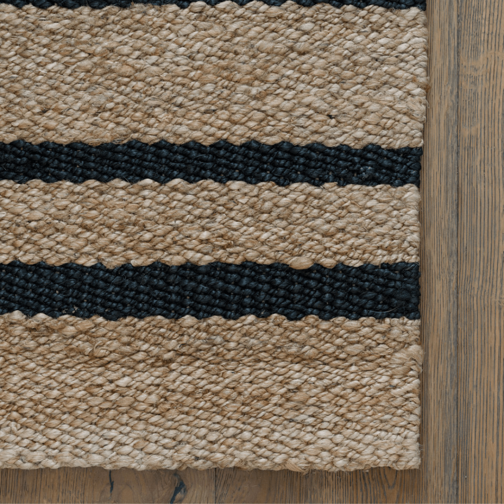Natural and Black Striped Jute Rug