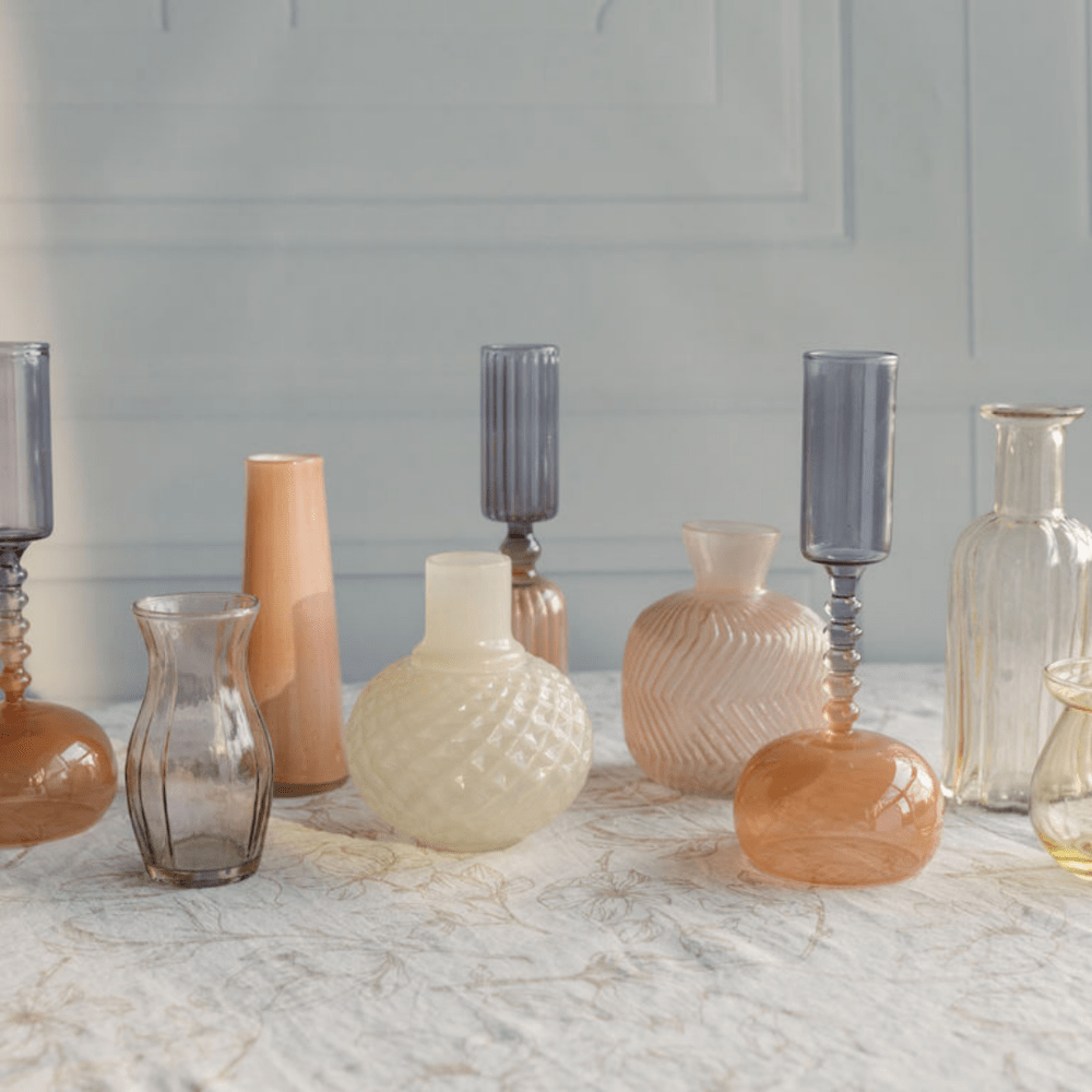 Etched Borosilicate Glass Bud Vases in Smoke