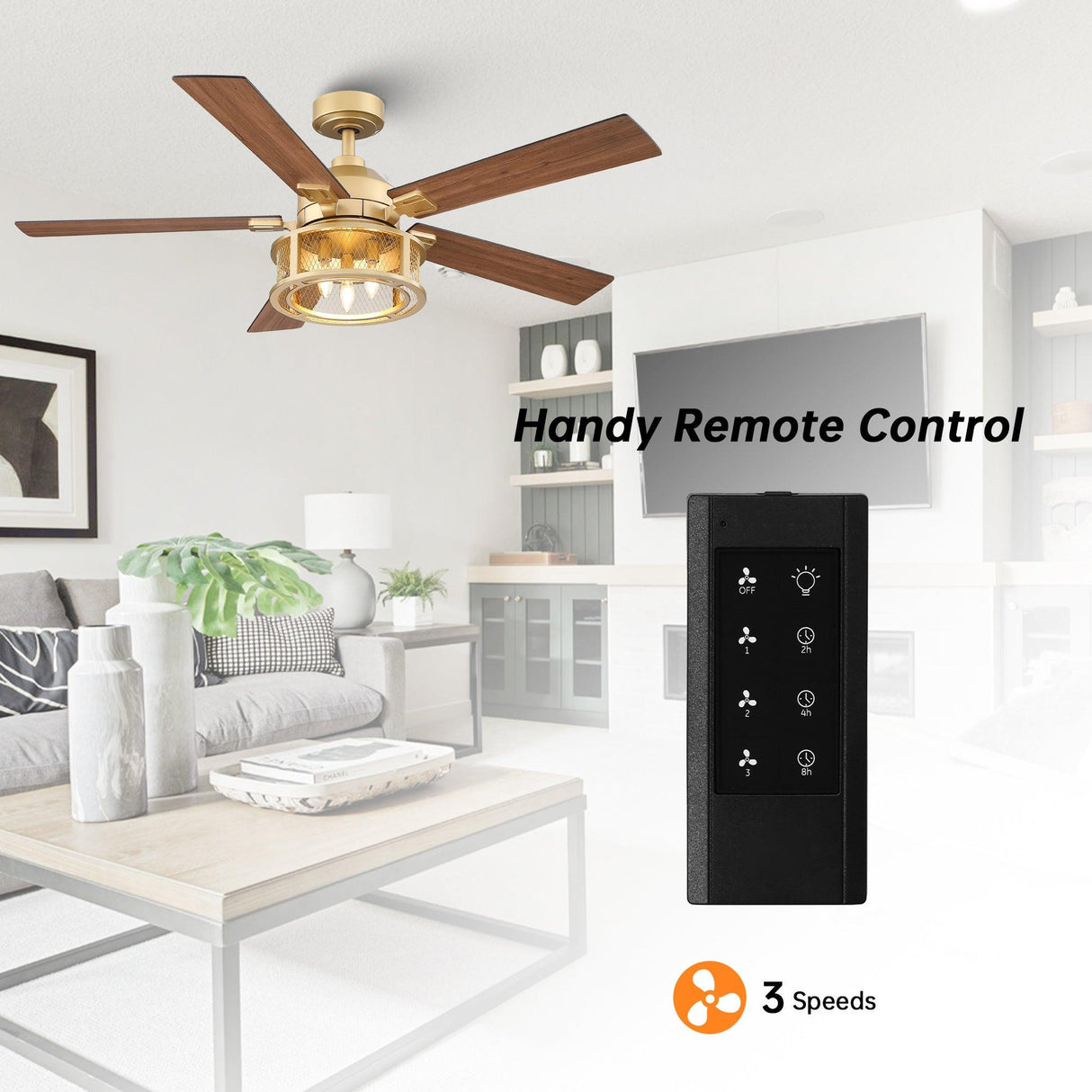 52 Industrial Reversible 5 Blade Mesh Led Ceiling Fan