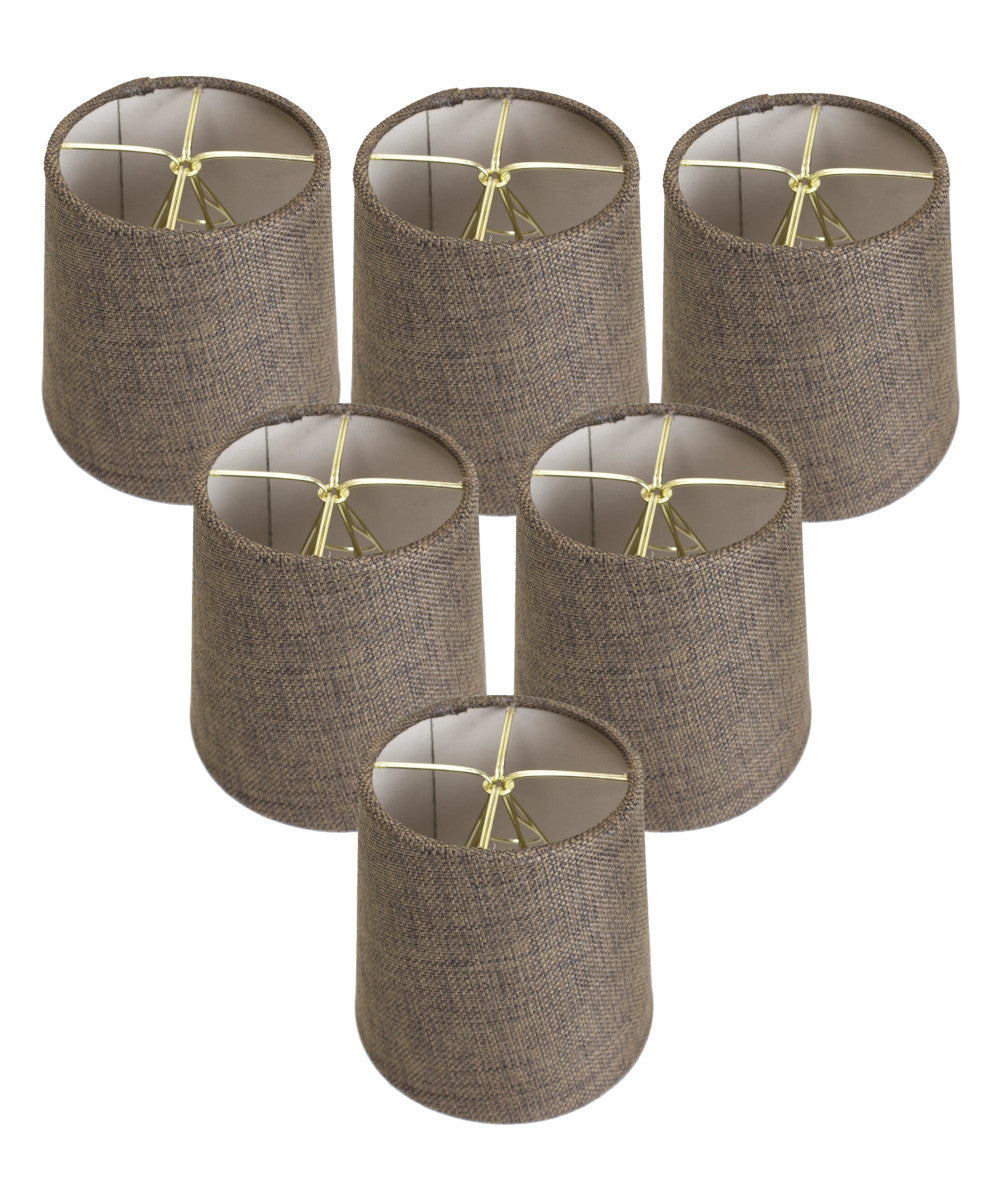 6"W x 5"H Set of 6 Chocolate Burlap Drum Chandelier Clip-On Lampshade