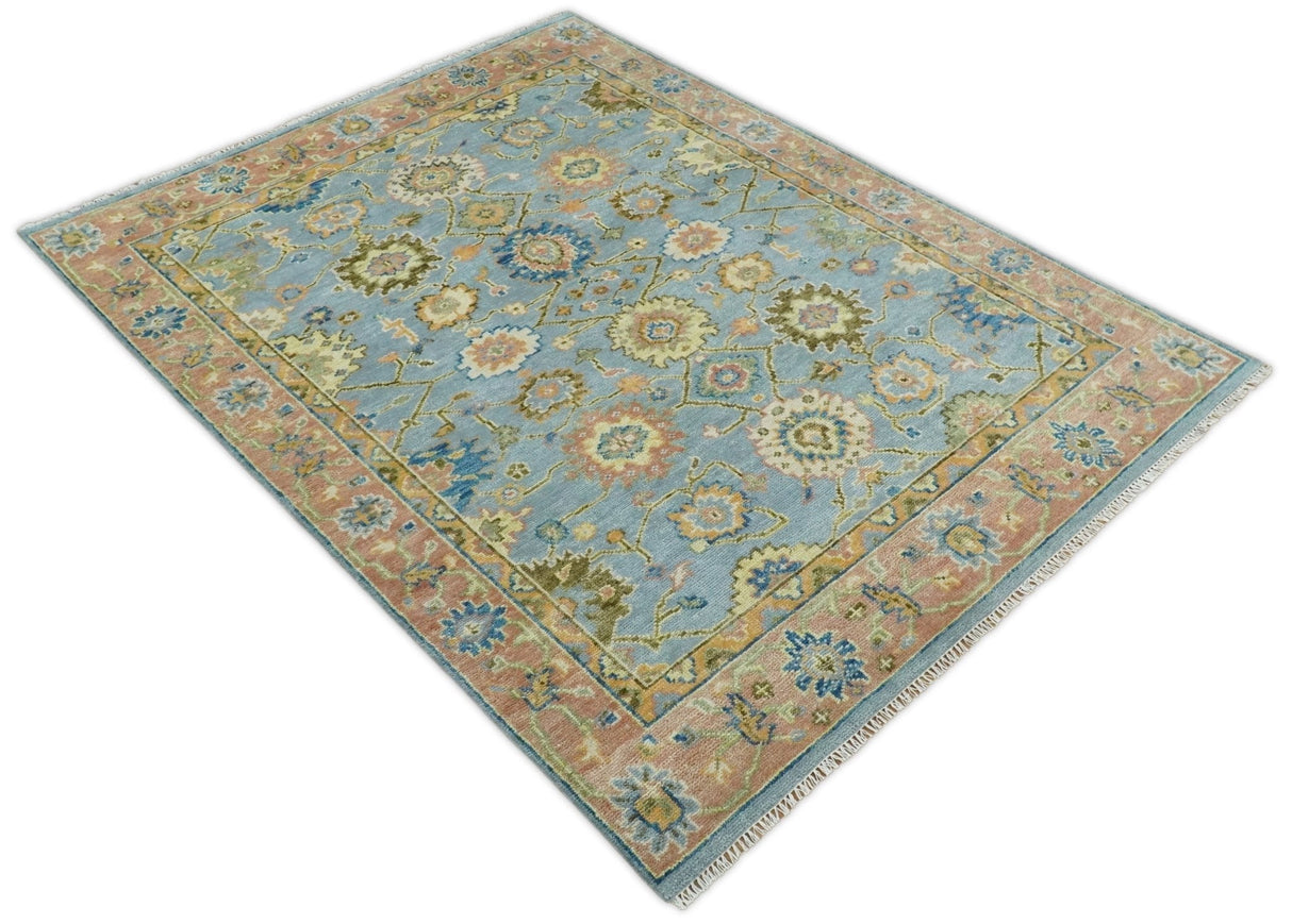 Blue and Rust Antique Traditional Oushak Area Rug