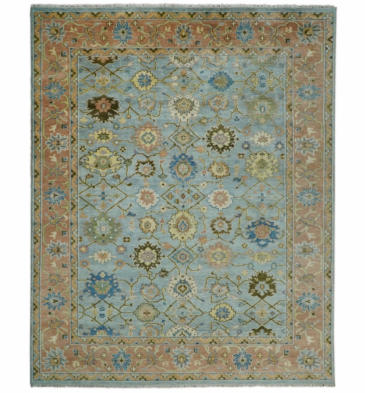 Blue and Rust Antique Traditional Oushak Area Rug