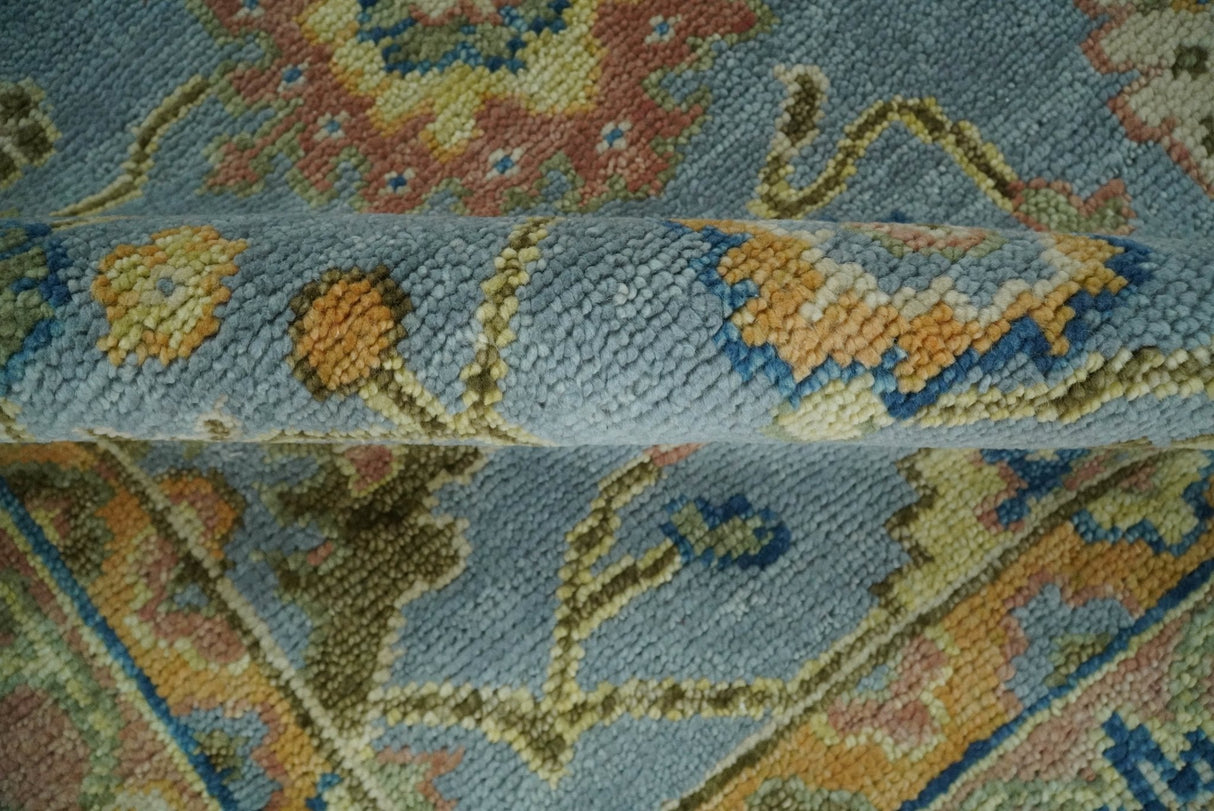 Blue and Rust Antique Traditional Oushak Area Rug