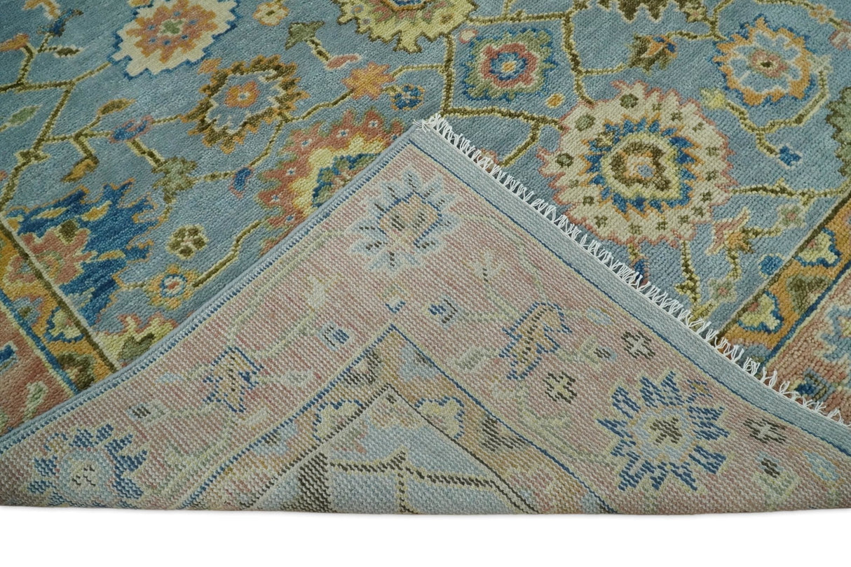 Blue and Rust Antique Traditional Oushak Area Rug