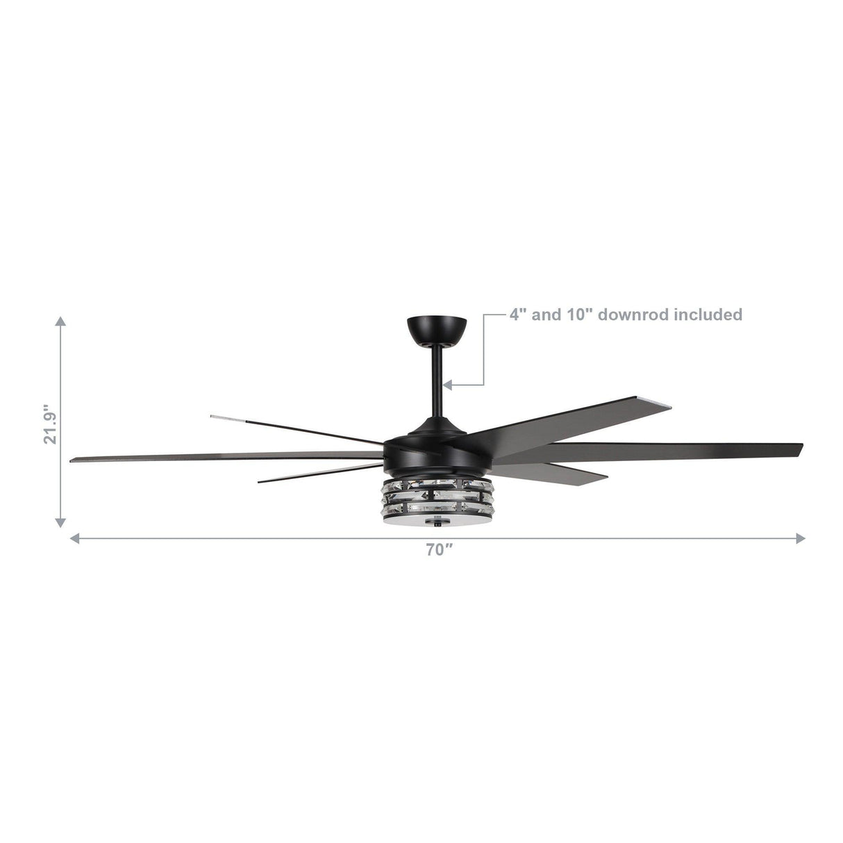 70" Black Modern Ceiling Fan