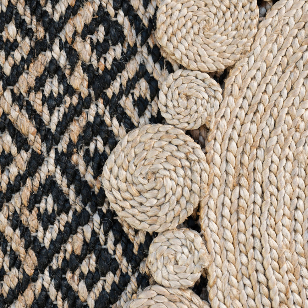 Natural and Black Diamonds Jute Rug