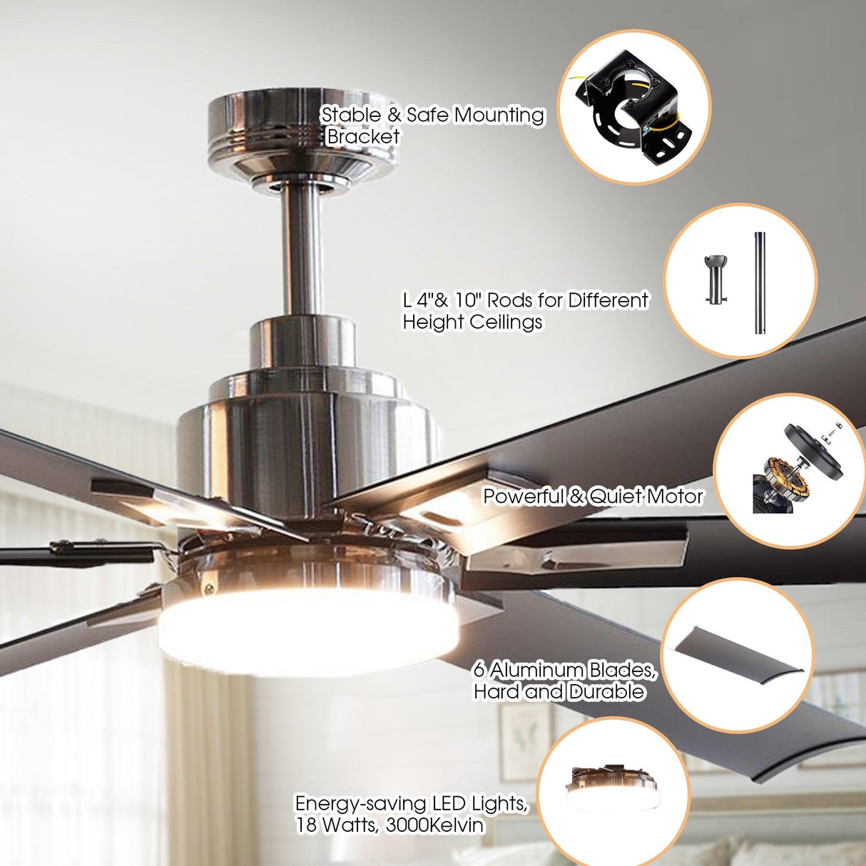 72" Bankston 6-Blade Led Ceiling Fan With Remote Light Kit Included