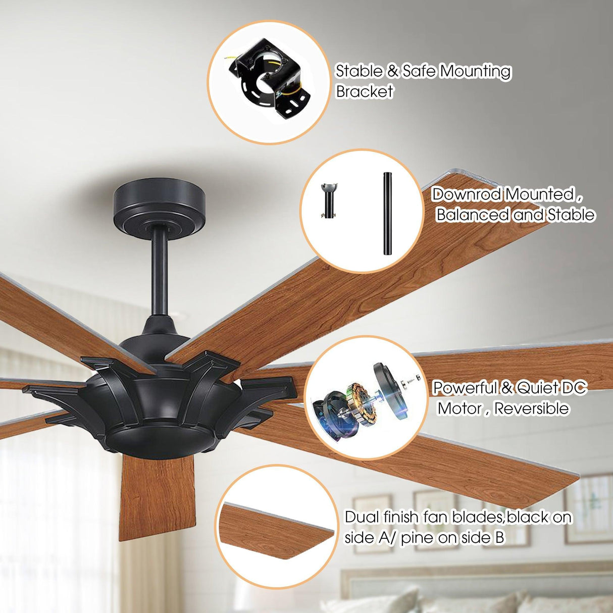 72 Modern Rustic Ceiling Fan 7-Blades