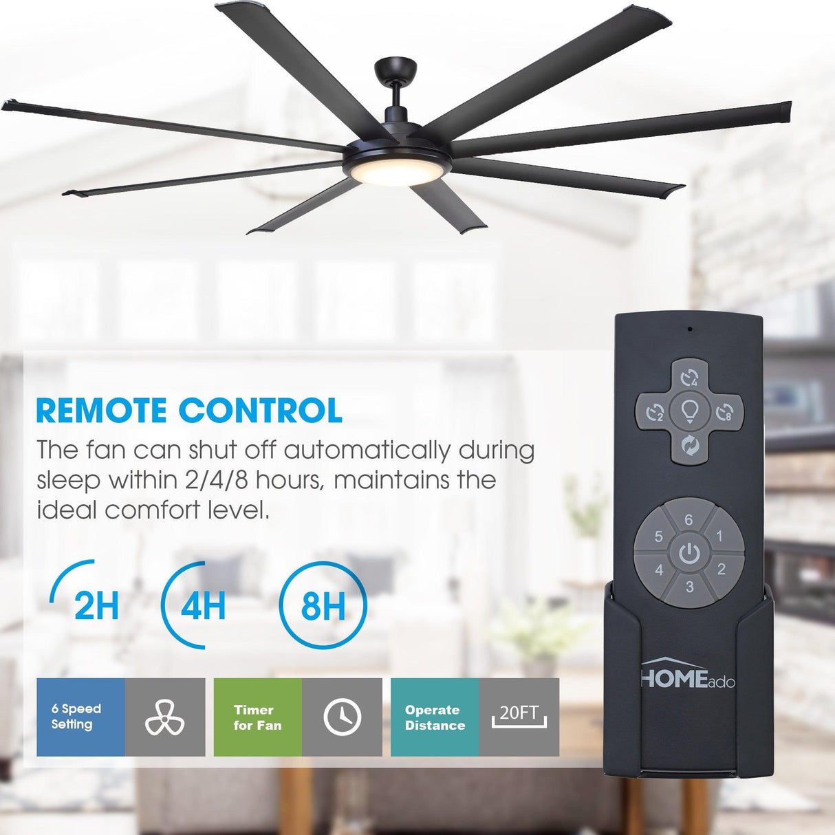 75" Industrial DC Motor Downrod Mount Reversible Ceiling Fan with Lighting and Remote Control