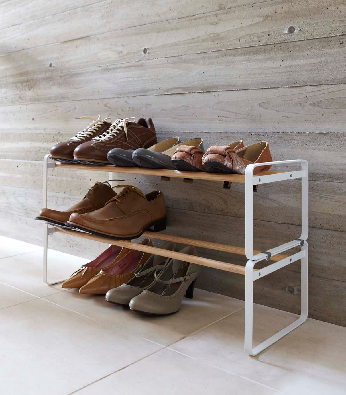Stackable Shoe Rack (7" H) - Steel + Wood
